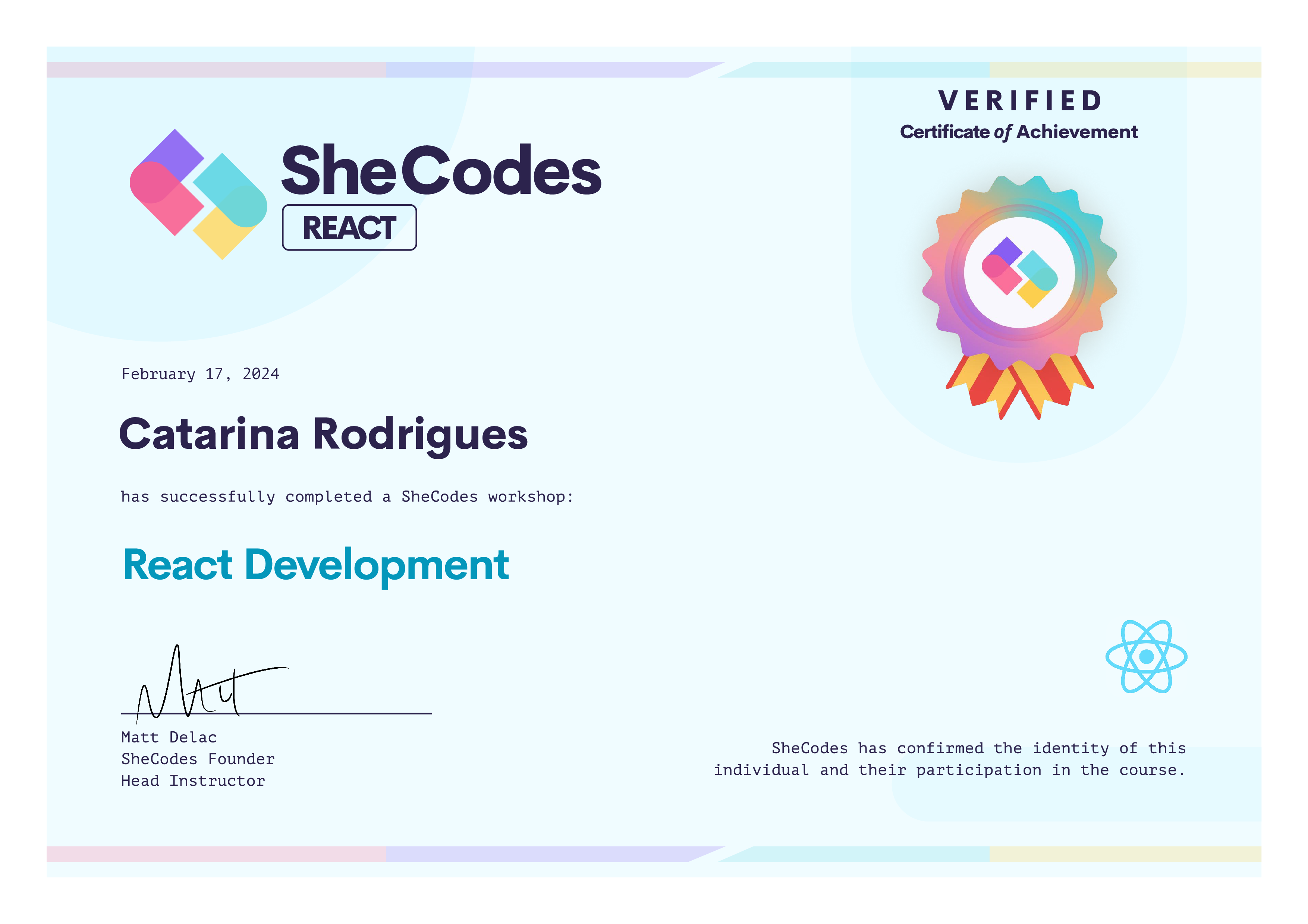 Certificate of React Development